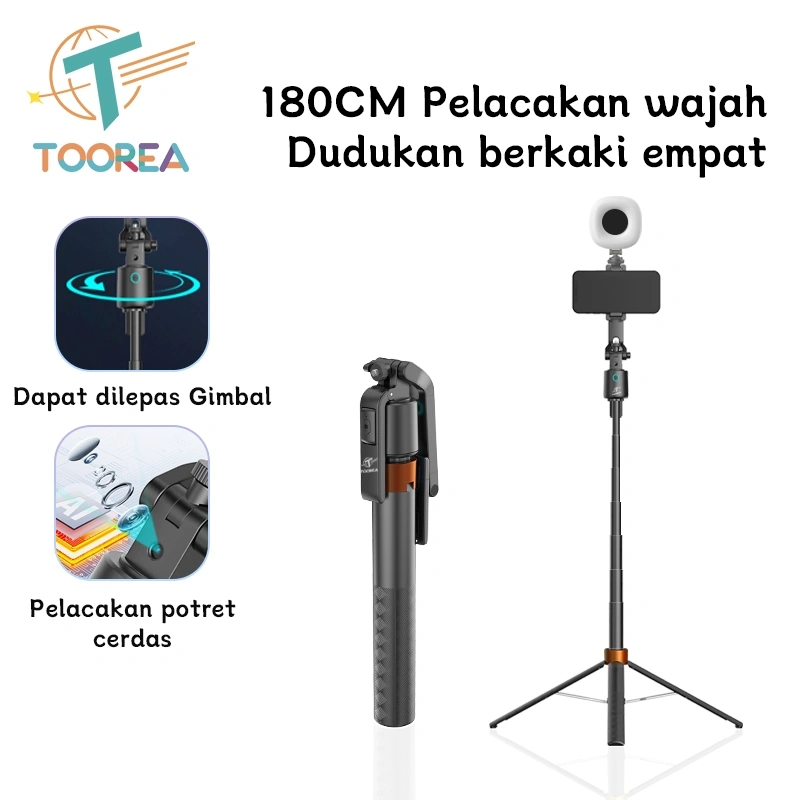 TOOREA Q13 Auto Face Tracking Gimbal Stabilizer+1.8m 4 Kaki Tripod Kit Portable 360°Rotation Gimbal Stabilizer Kamera DLSR Gimbal Stabilizer Bluetooth Remote Dengan 1/4 Adaptor For Konten Kreator