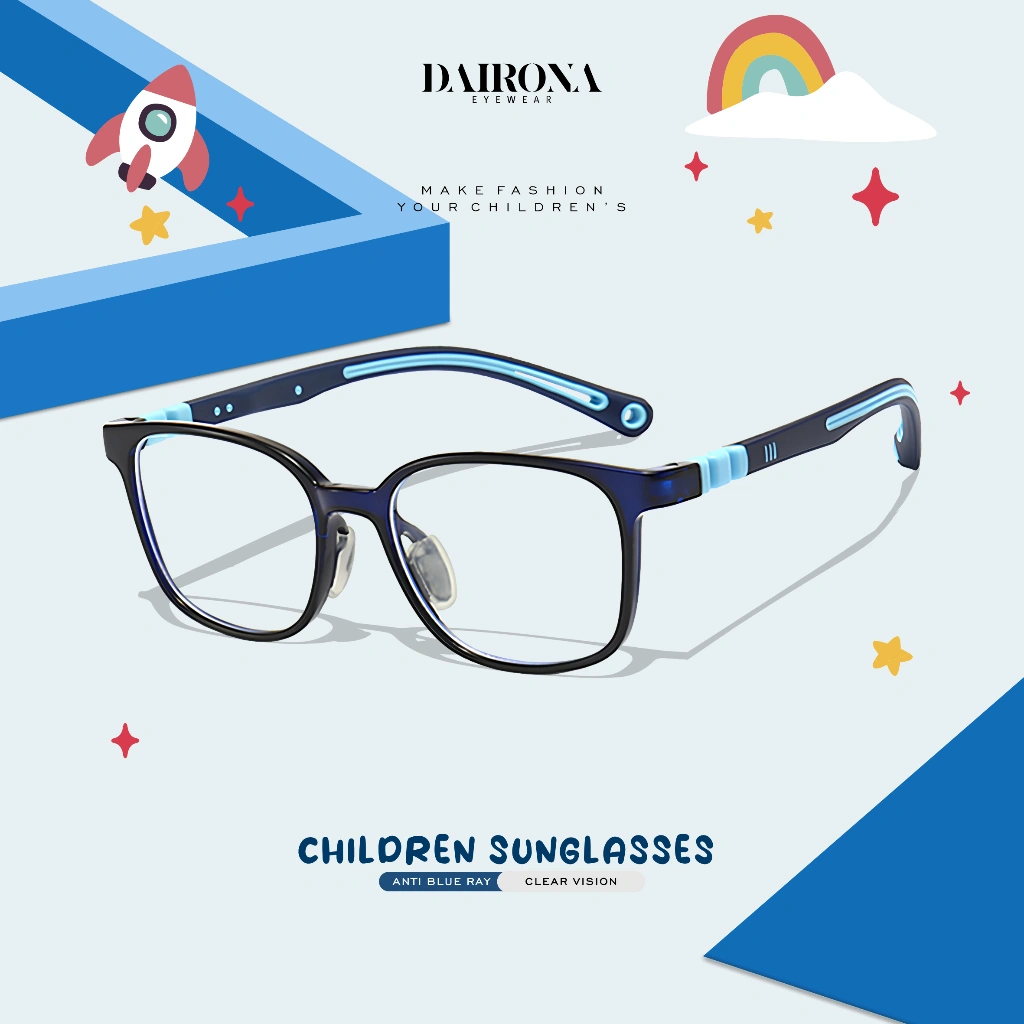 Dairona Eyewear Kacamata Anak Remaja Bisa Minus Lensa Anti Radiasi Anti Blueray Anti Myopia Kids Fashion Pria Wanita Bentuk Kotak Lentur & Ringan TR-90 TRD-101