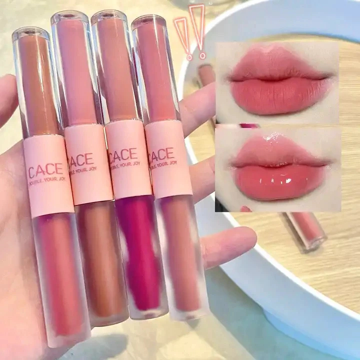 CACE Lipstick 2 in 1 Glossy Lip Cream Lip Gloss Dua Sisi Matte Velvet Liptint Tahan Lama Lasting-sw