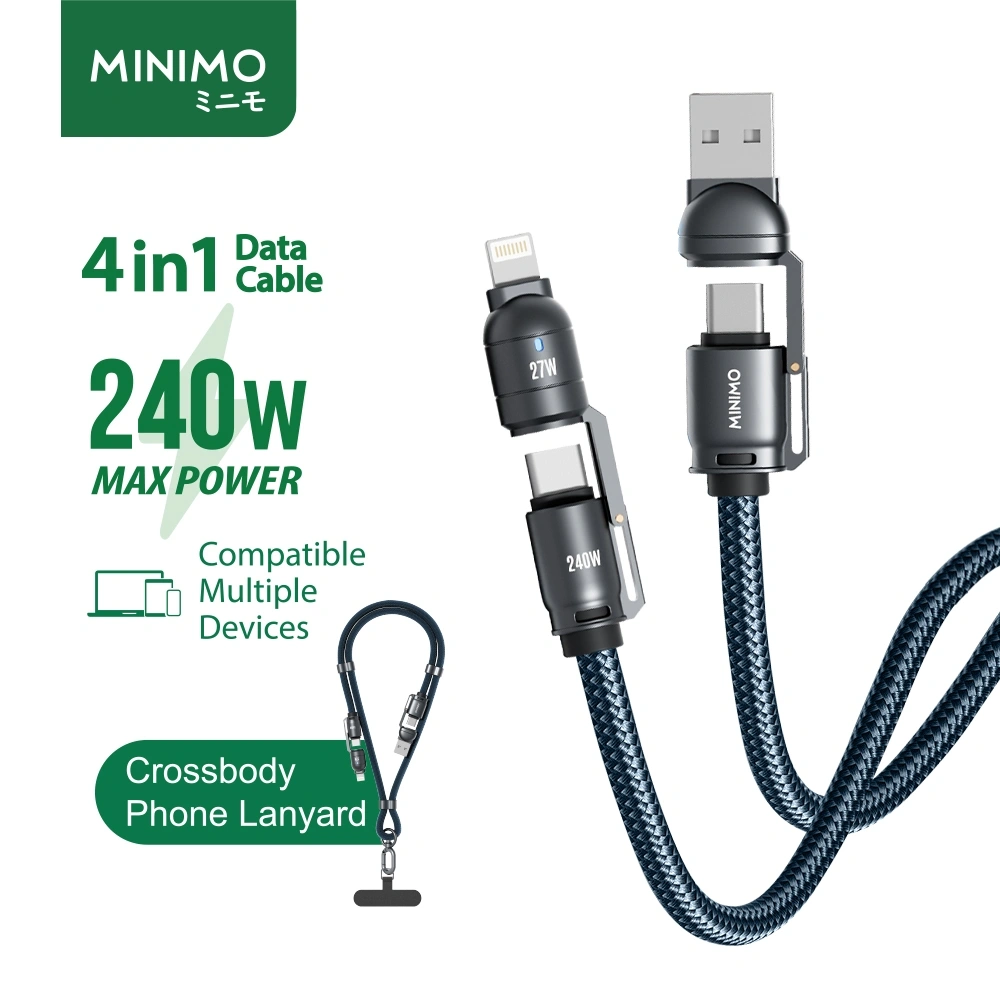 Minimo Data Cable 4 In 1 Fast Charging 240W With Crossbody Phone Landyard Kabel Data Landyard - DSF04