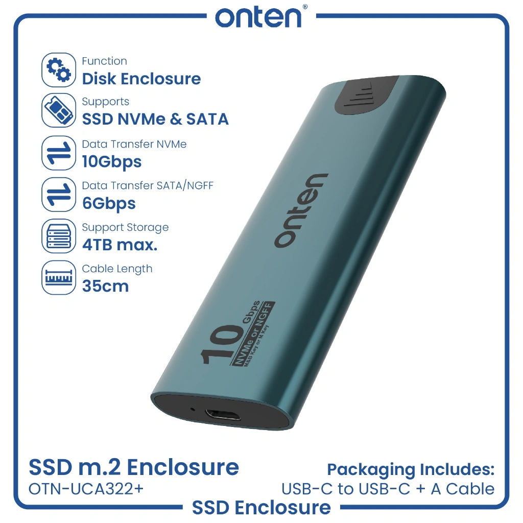 ONTEN SSD m.2 Enclosure Support DUAL NVMe & NGFF/SATA USB3.2 10Gbps Dual Protocol UCA322+ JNSC