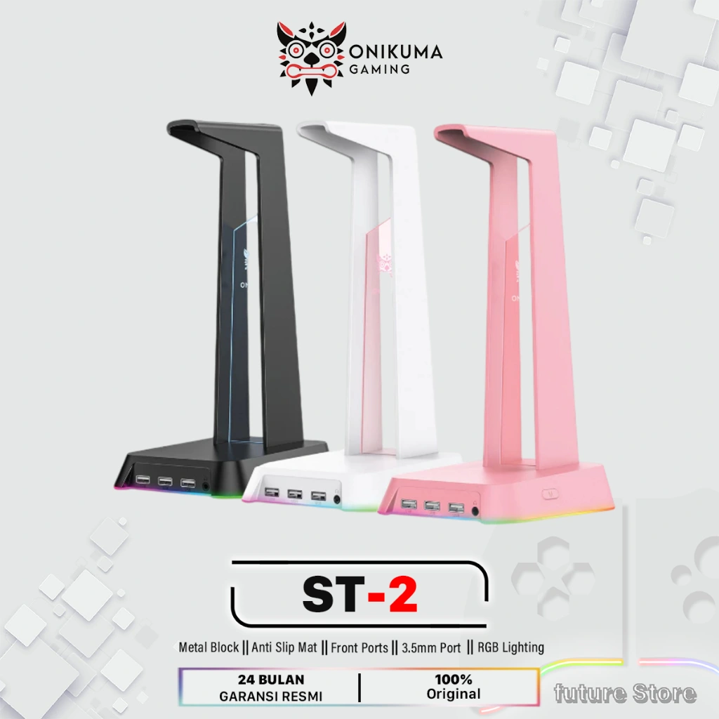 ONIKUMA ST-2 Stand Headphone Penyanggah Headset RGB In 3 colors Onikuma ST2 Futures Gaming- Stand Holder Headset With 3 Port USB
