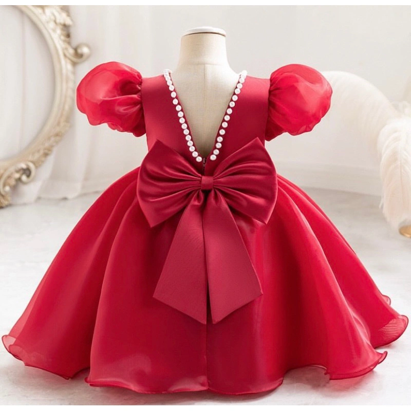 gaun organza pita V full mutiara pakaian anak perempuan