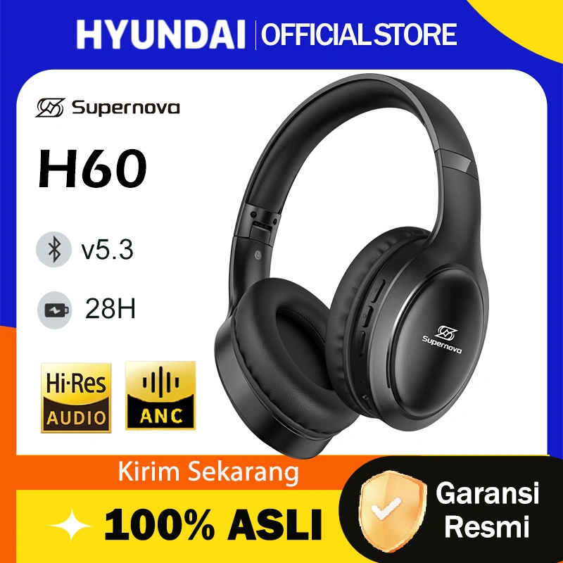 Hyundai X Supernova H60 ANC Foldable Stereo Earphones Wireless Bluetooth Headphone Super Bass Noise Cancelling