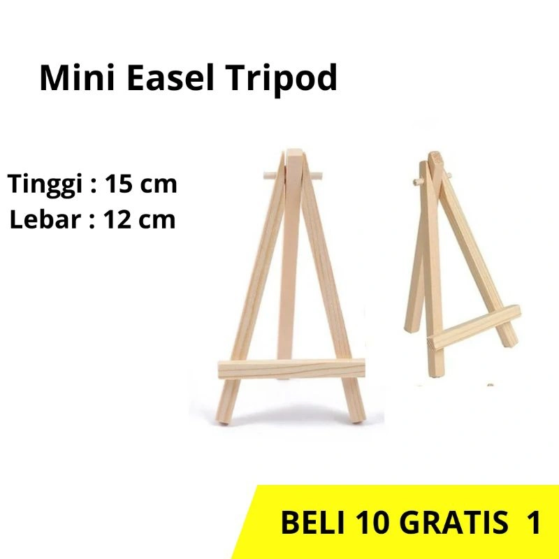 Mini Easel Stand Tripod Kayu Holder Mini Stand Poto Tinggi 15cm Lebar 12cm Wooden Easel Sandaran Hp Kanvas Lukis