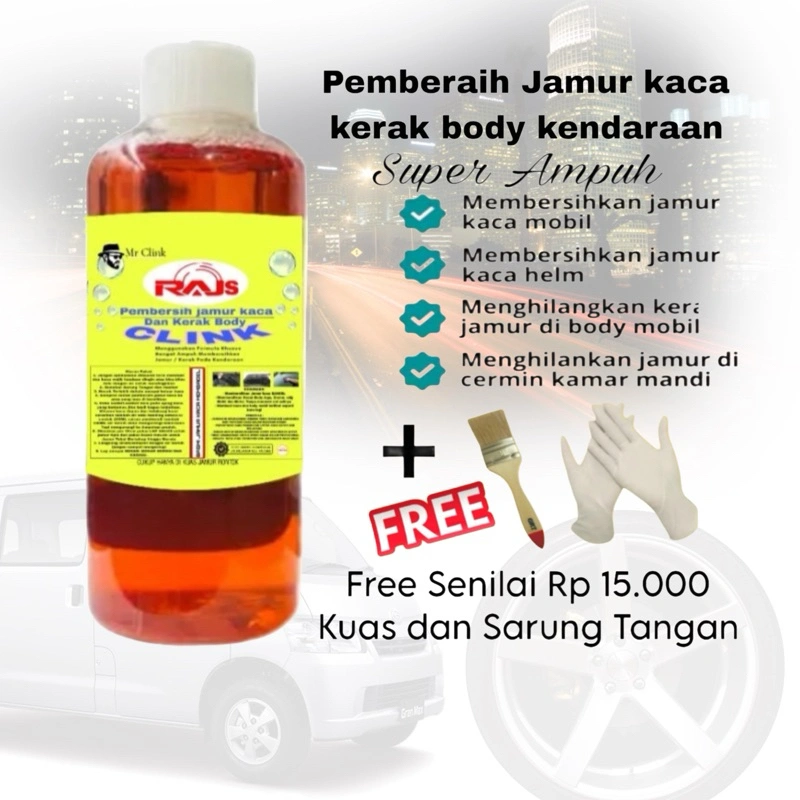 Pembersih jamur kaca dan kerak body,velg,crome Rajs clink 250ml