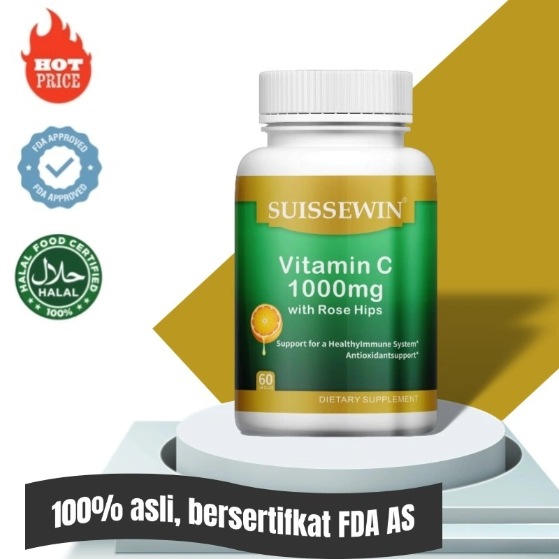 Vitamin C, antioksidan, penambah imunitas, anti penuaan, pemutih, 60 kapsul