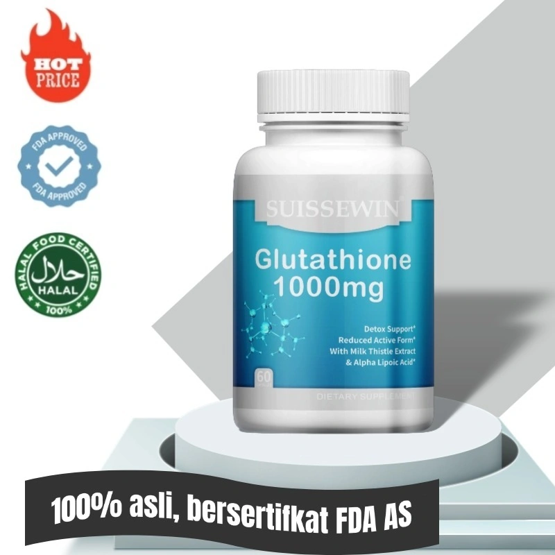 Glutathione 1000 mg, pemutih dan kecantikan, kesehatan otak, kesehatan kulit dan hati, antioksidan, 60 kapsul