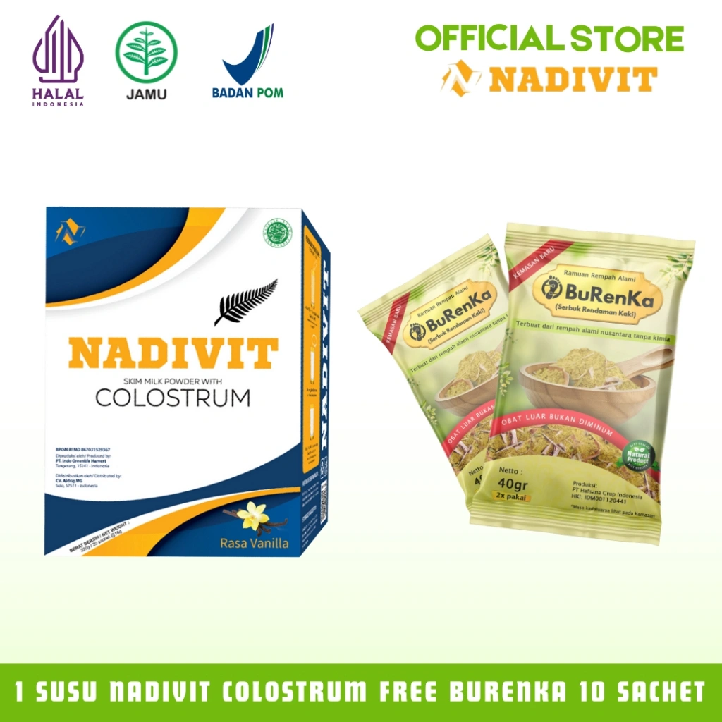 NADIVIT - 1 Box Susu Nadivit Kolostrum Syaraf Kejepit Pengapuran Radang Sendi Nyeri Otot Osteoporosis Free Burenka 10 sachet