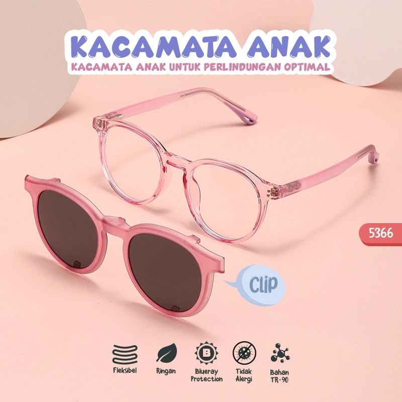Dairona Eyewear Kacamata Clip On Anak Remaja Dan Dewasa Bisa Minus Lensa Anti Radiasi Anti Blueray Anti Myopia Kids Fashion Pria Wanita Bentuk Bulat Lentur & Ringan TR-90 5366