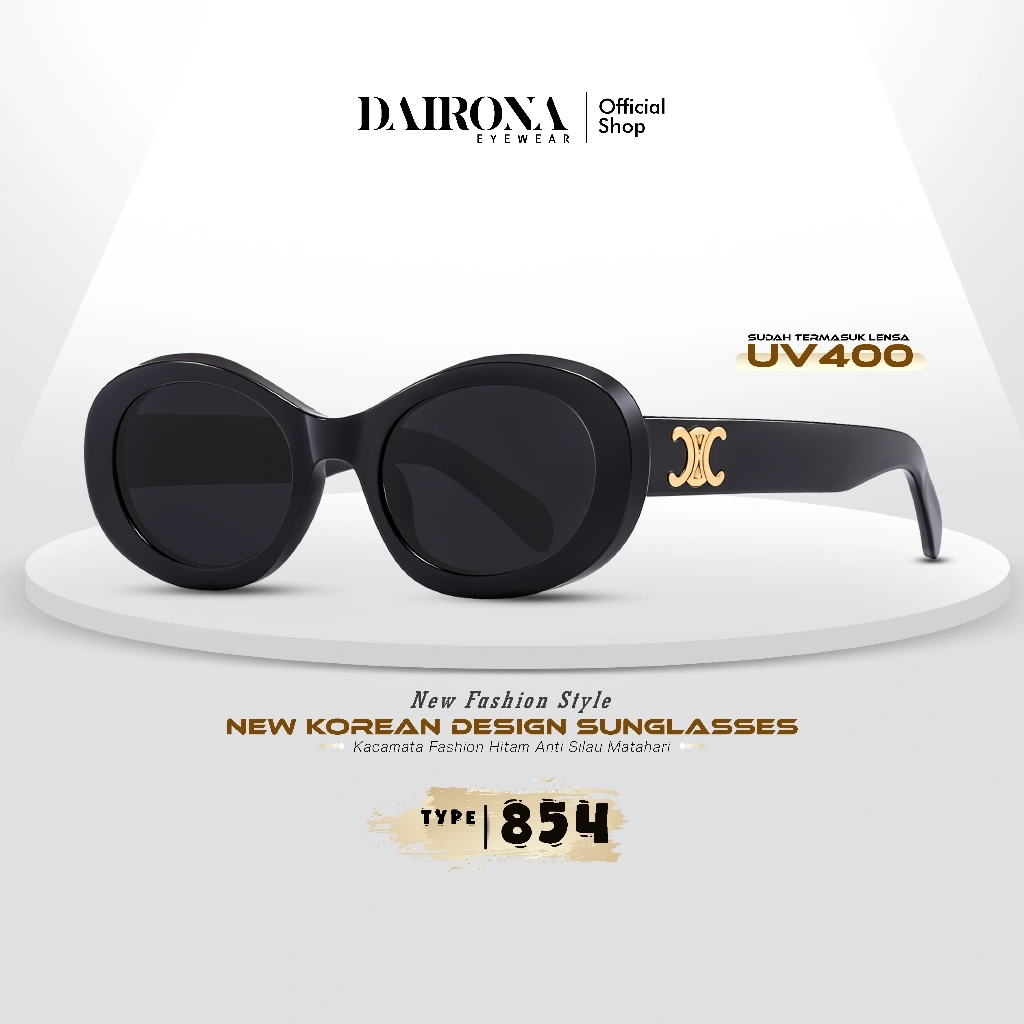 Dairona Eyewear Kacamata Hitam Sunglasses Kekinian Terbaru UV400 Polarized Korea Pria Wanita Bentuk Oval Bahan PC 854