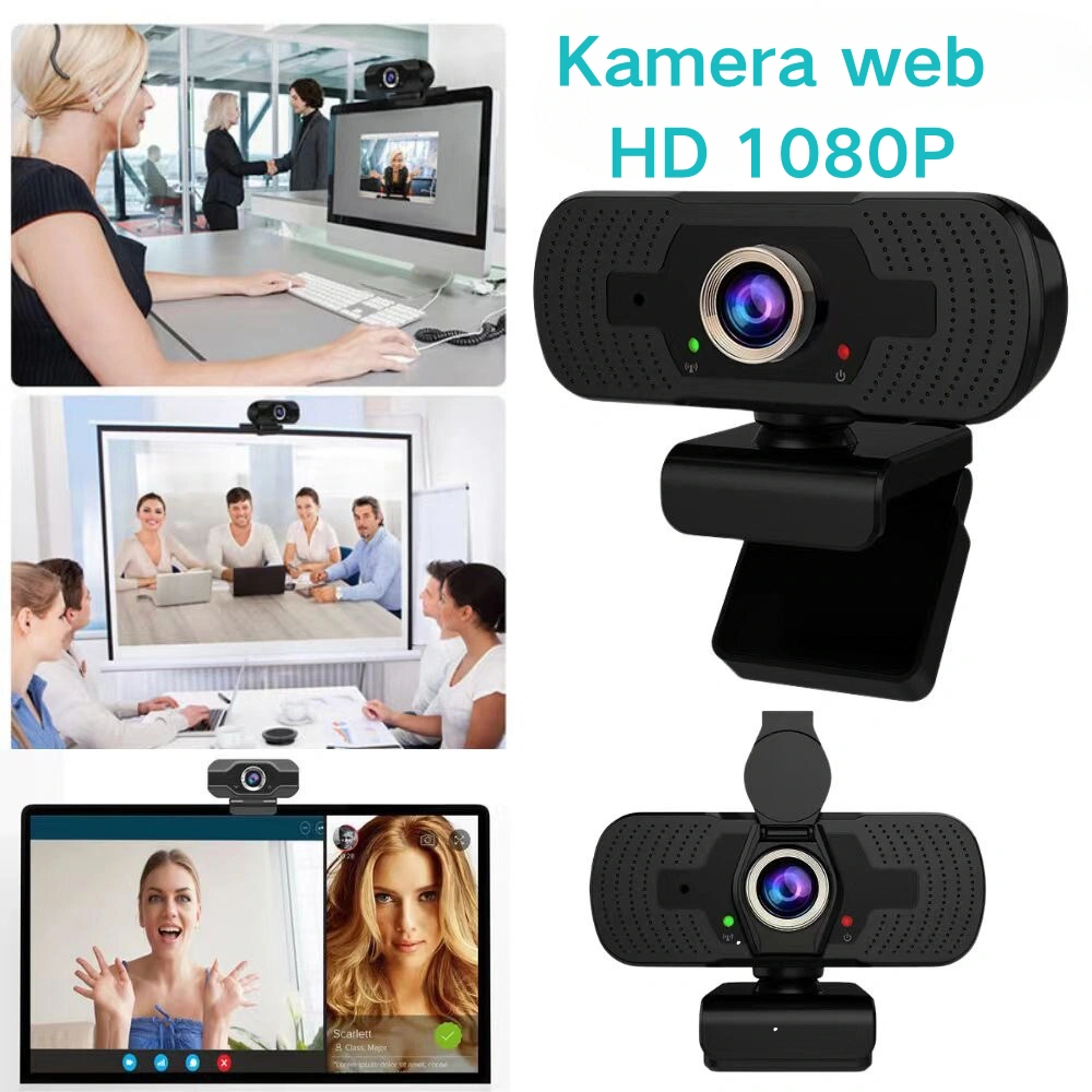 Mikrofon Penghilang Kebisingan Bawaan Webcam Komputer Video Langsung Konferensi Smart TV Laptop PC Desktop USB Plug And Play 90° Kamera Sudut Lebar Full HD 1080P