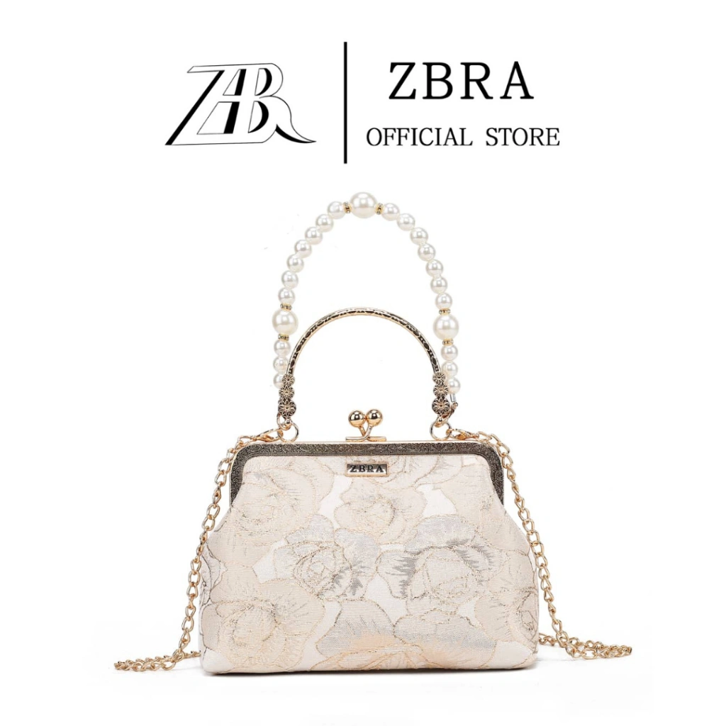 ZBRA Tas Selempang Wanita Mini Mutiara Elegan Muat HP 6.7 inchi - Handbag Pesta Gold (A)#8846