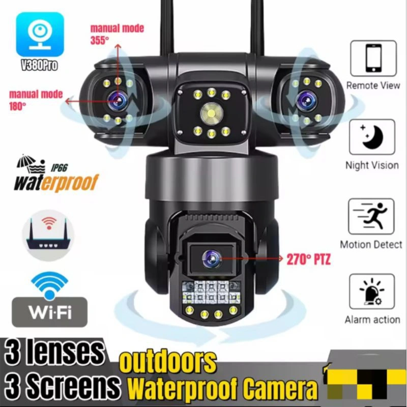 New IP Cam 3 Lensa 3 Camera V380Pro Outdoor Waterproof IP66