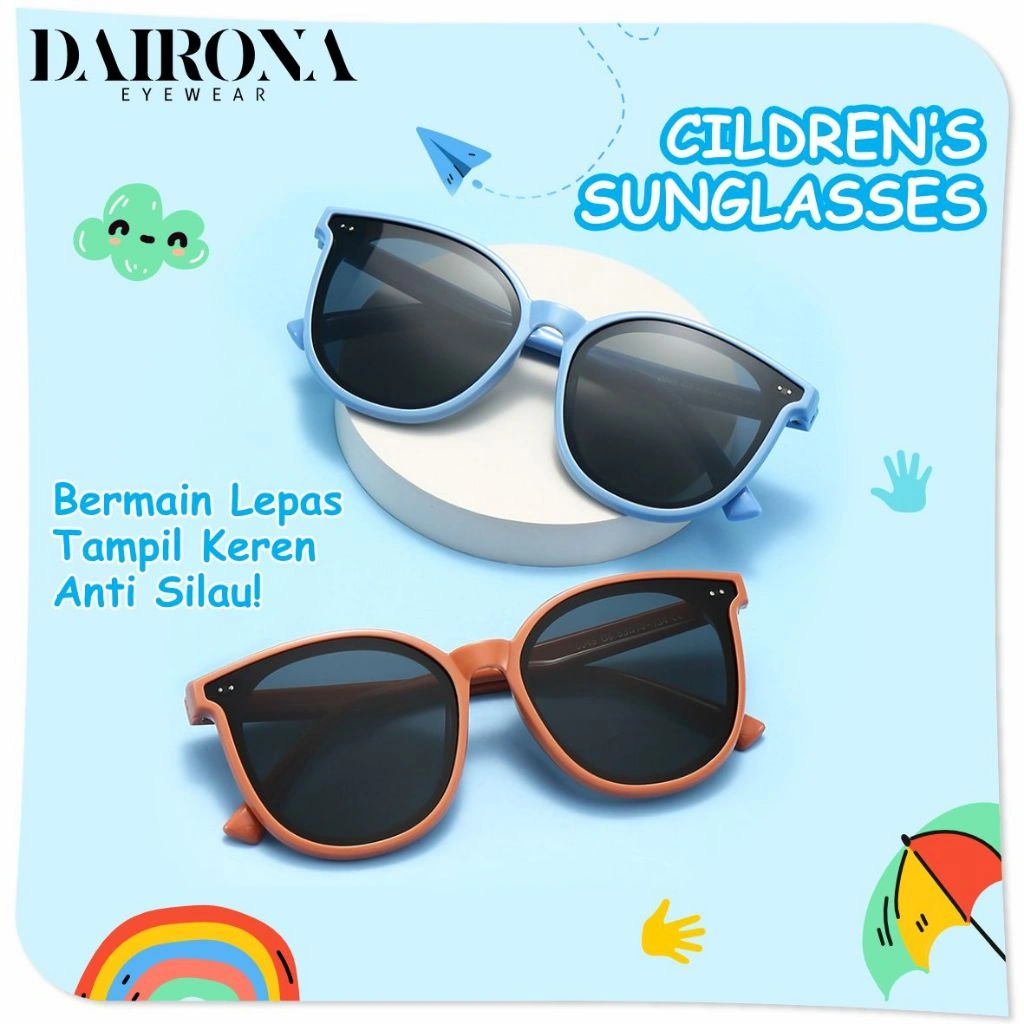 Dairona Eyewear Kacamata Hitam Anak Remaja Fashionable Kids Sunglasses Terbaru UV400 Polarized Anti Silau Bentuk Bulat TR-90 Lentur 7-045