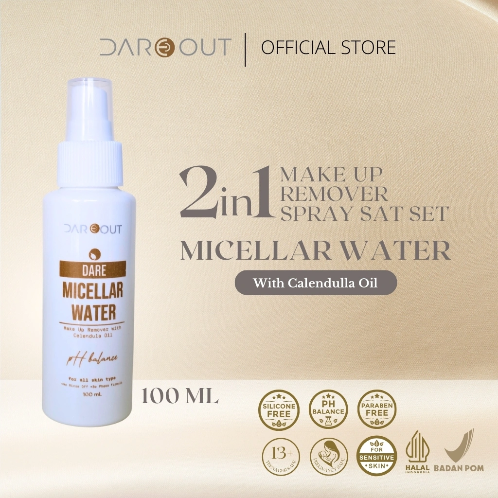 DAREOUT Dare Micellar Water 100ml - Make Up Remover With Calendula Oil For Sensitive Acne Normal Skin