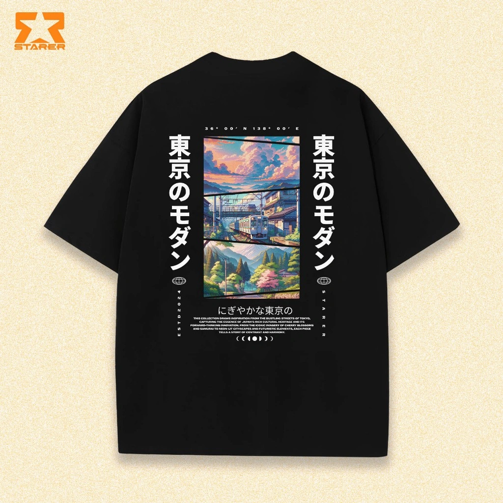 STARER Kaos Distro Lengan Pendek Vintage Cotton Black T-Shirt Oversize Pria Baju Sablon Oblong 0076