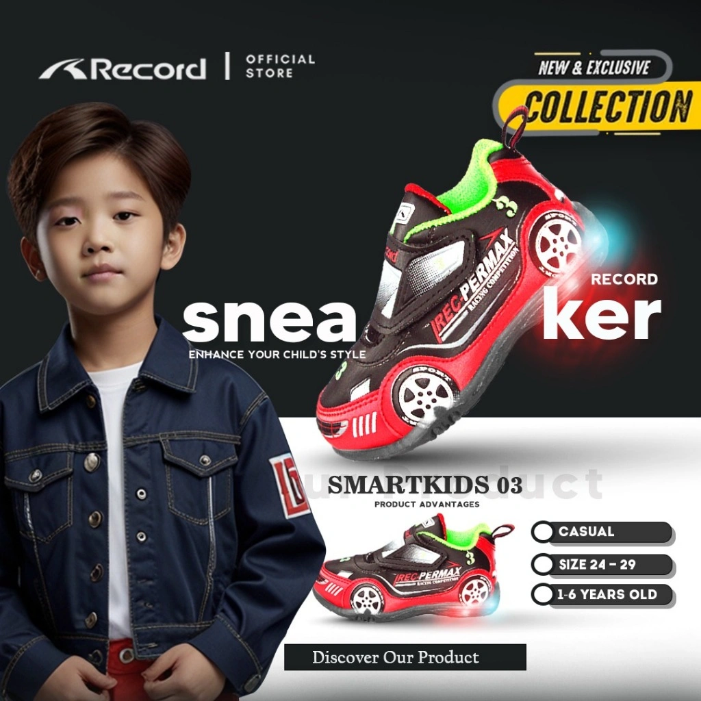 [RECORD SHOES] SMART KIDS 03 I Sepatu Lampu Anak I Sepatu Karakter Police USIA 1-6 TAHUN SIZE 24-29