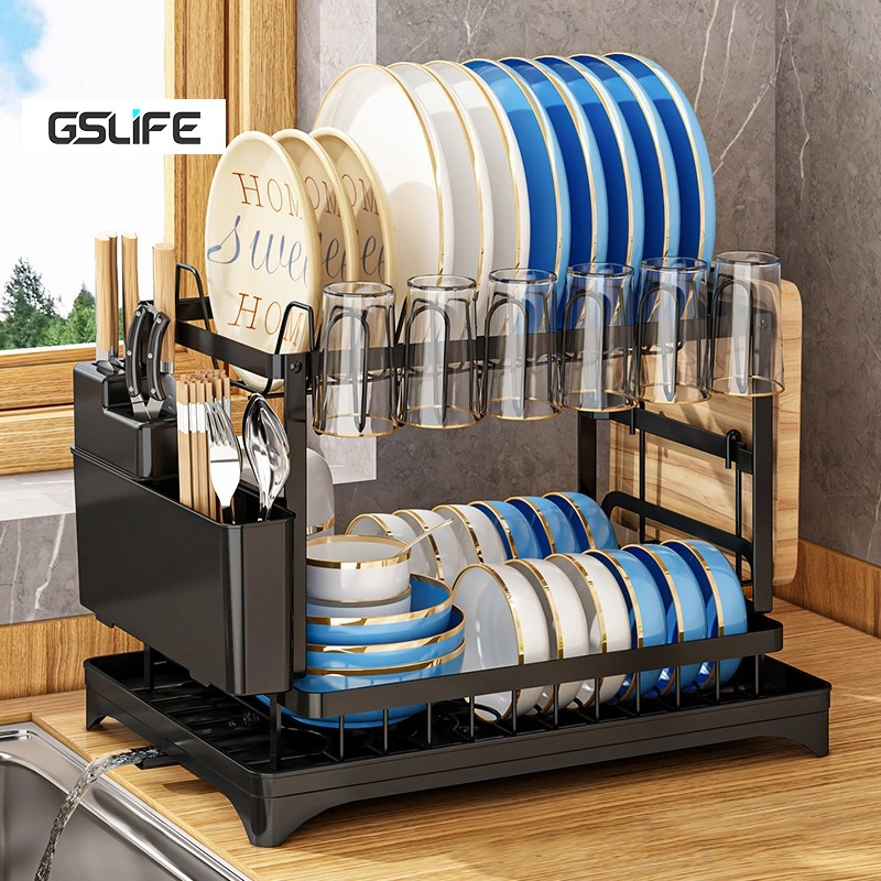 GSLIFE [Tanpa Instalasi] Rak Piring Dapur Anti Karat Rak Piring Wastafel Rak Dapur Penyimpanan Dengan Aksesoris