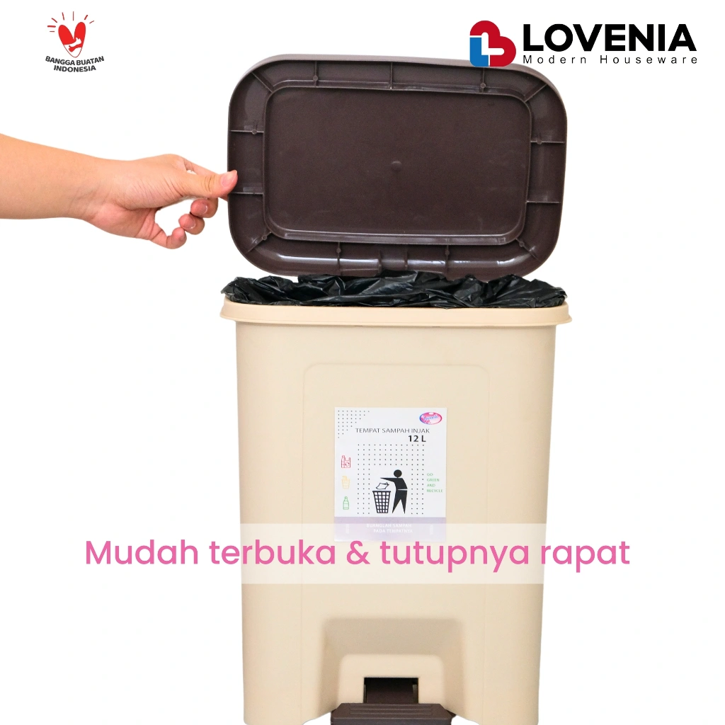 Lovenia Tempat Sampah INJAK 12L dengan Tutup Tong Sampah Kamar, Kotak Sampah Aesthetic Dapur