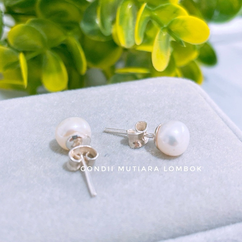 Perak 925 Giwang Tusuk Mutiara Asli - Stud Mutiara Bahan Perak - Anting Bhayangkari - Anting Persit - Giwang Tusuk Bhayangkari Giwang Tusuk Persit