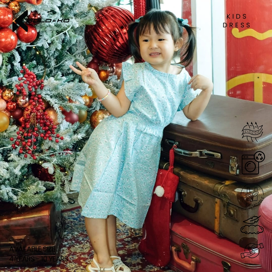 BOLD&KO Mini Dress Premium Blue Floral / Baju Dress Anak Perempuan / dress anak / atasan anak