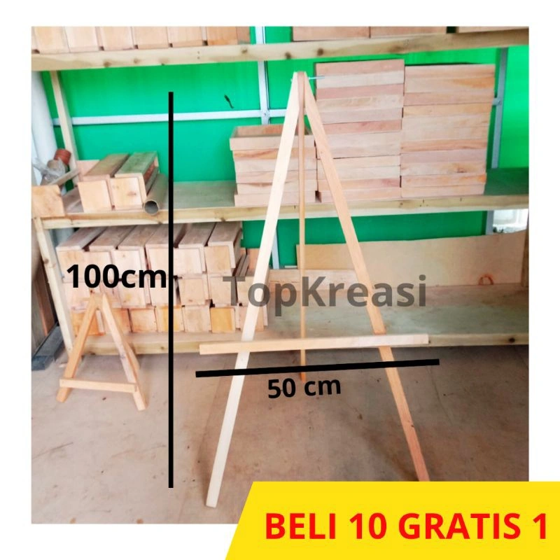 Standing Poto Kayu Tripod Tinggi 100cm Stand Foto Wooden Frame Easel