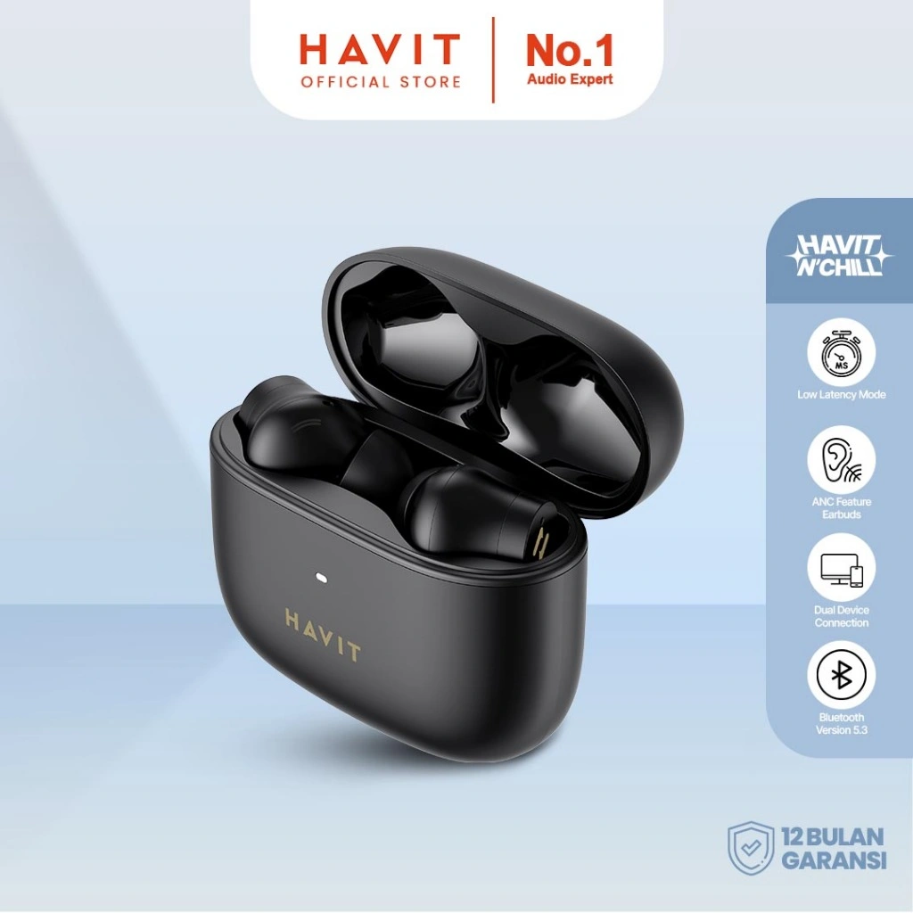 Havit TW958 PRO ANC Wireless Stereo Earbuds with Dual Mic Environmental Noise Cancelling - Black