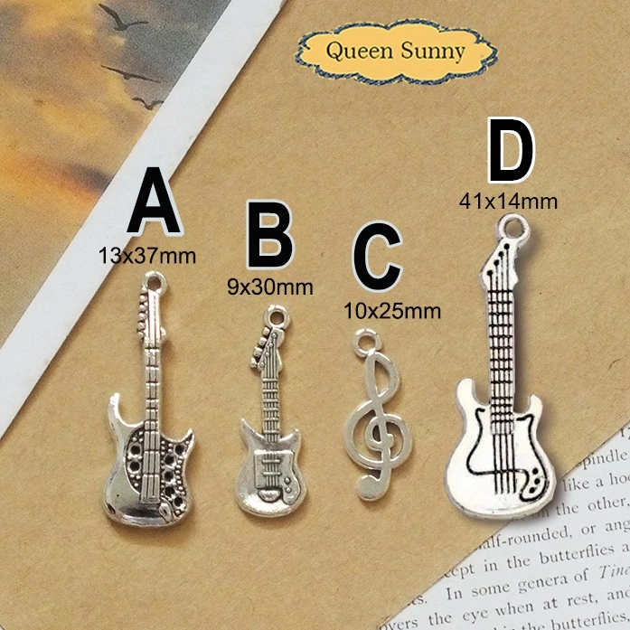 Charm Gitar dan Kunci G Not Balok Melodi Melody Silver Liontin Bandul Pendant Kalung Anting-Anting Manik Aksesoris Gantungan Kunci Kecyhain Perhiasan Jewelry