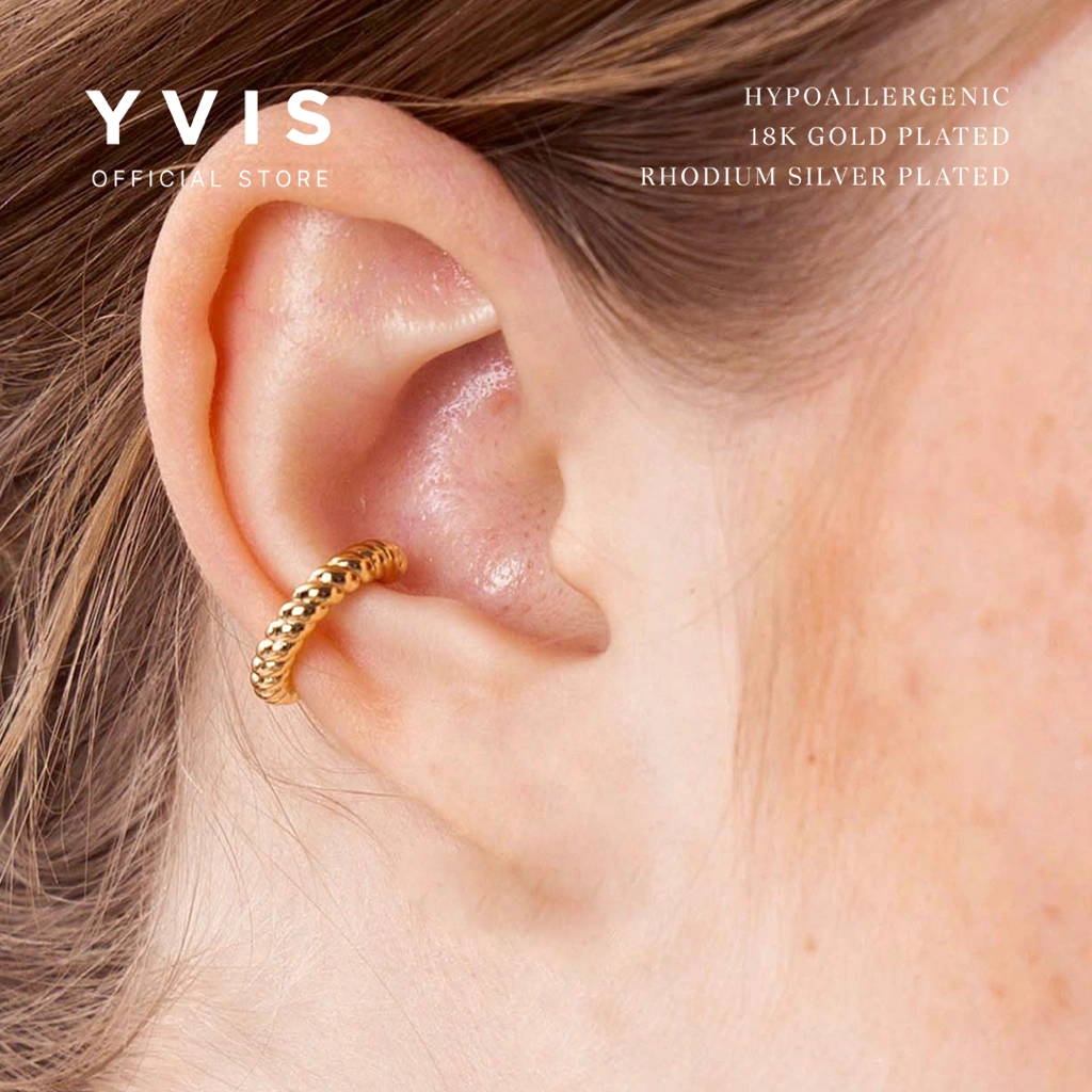 YVIS Roller Earcuff Earrings |18K Gold Plated Hypoallergenic -Anting Wanita - Silver Rhodium Plated