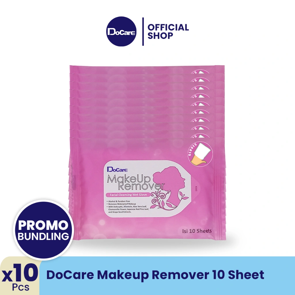 [Promo Bundling 10 Pack] - DoCare Makeup Remover Facial Cleansing WetGlove 10pcs/Tissue Pembersih Makeup/FaceCleanser Antiseptik/Pembersih Wajah