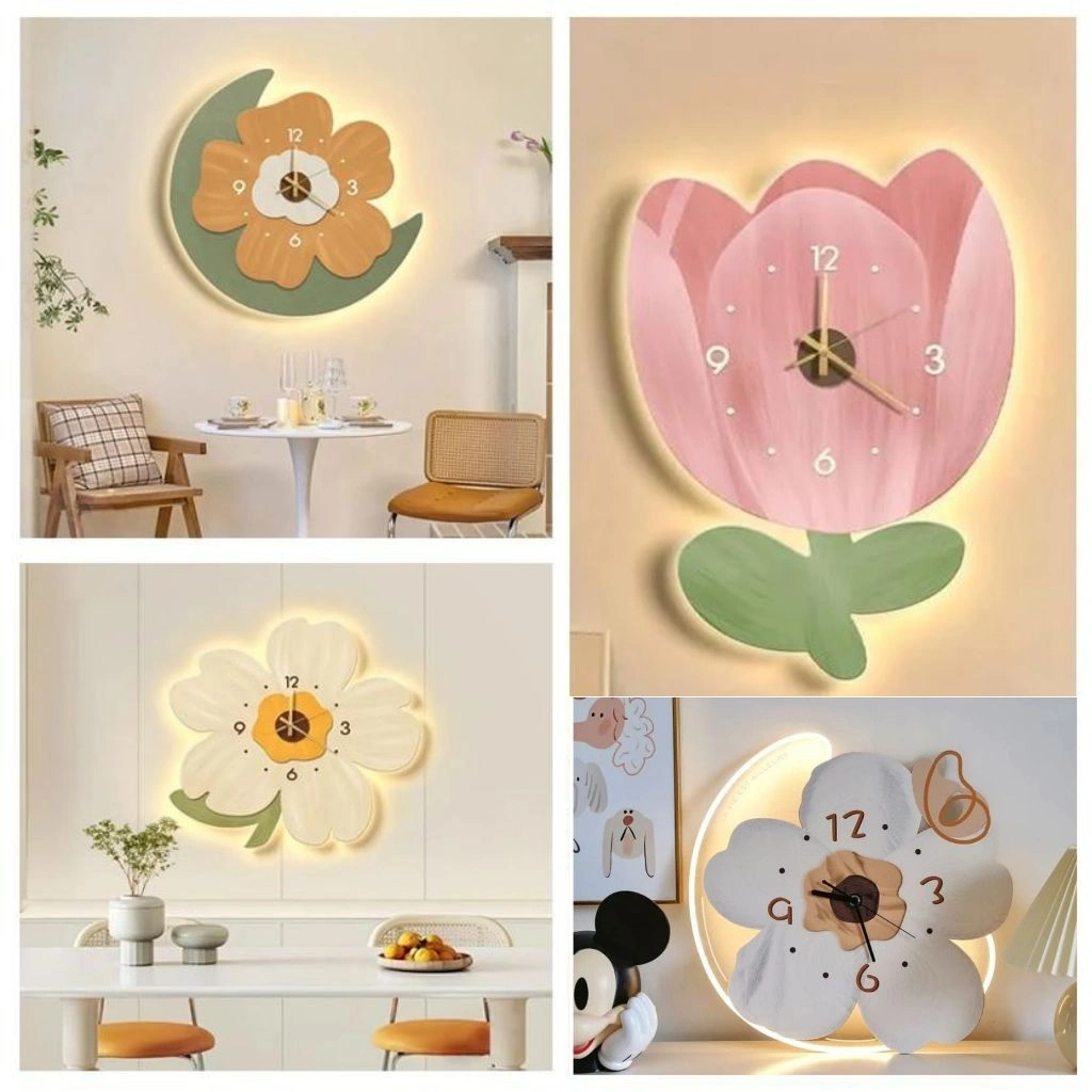 Ruang198 - Jam Dinding Clock Ukir bunga matahari Hiasan Dinding Ruang Tamu Kamar tidur anak