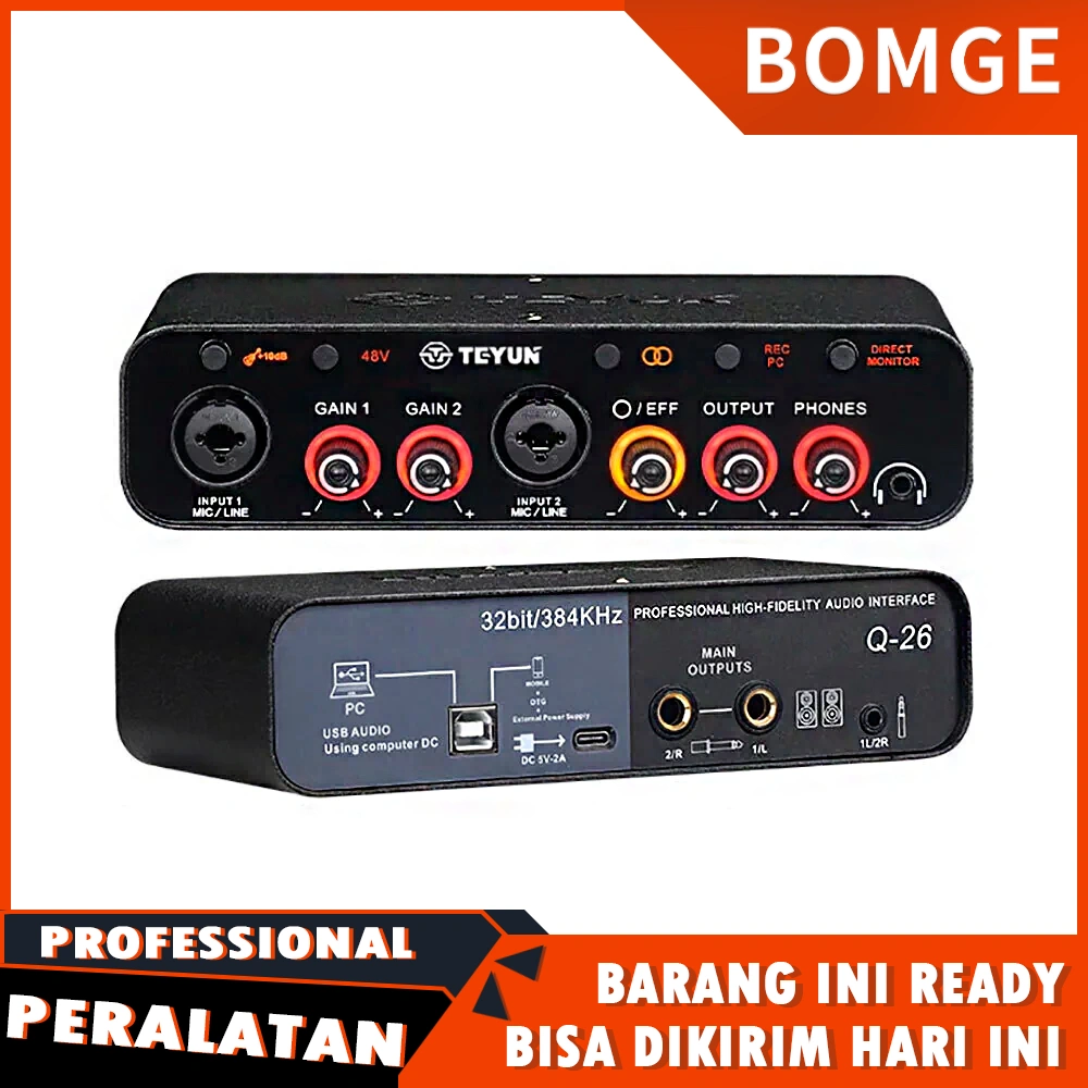 BOMGE Audio interface Sound Card TeYun Q-26 32Bit/384Khz  Suara 4-saluran Catu Daya 48V Suara 2 Saluran 48V Rekaman Catu Daya Rekaman Gitar