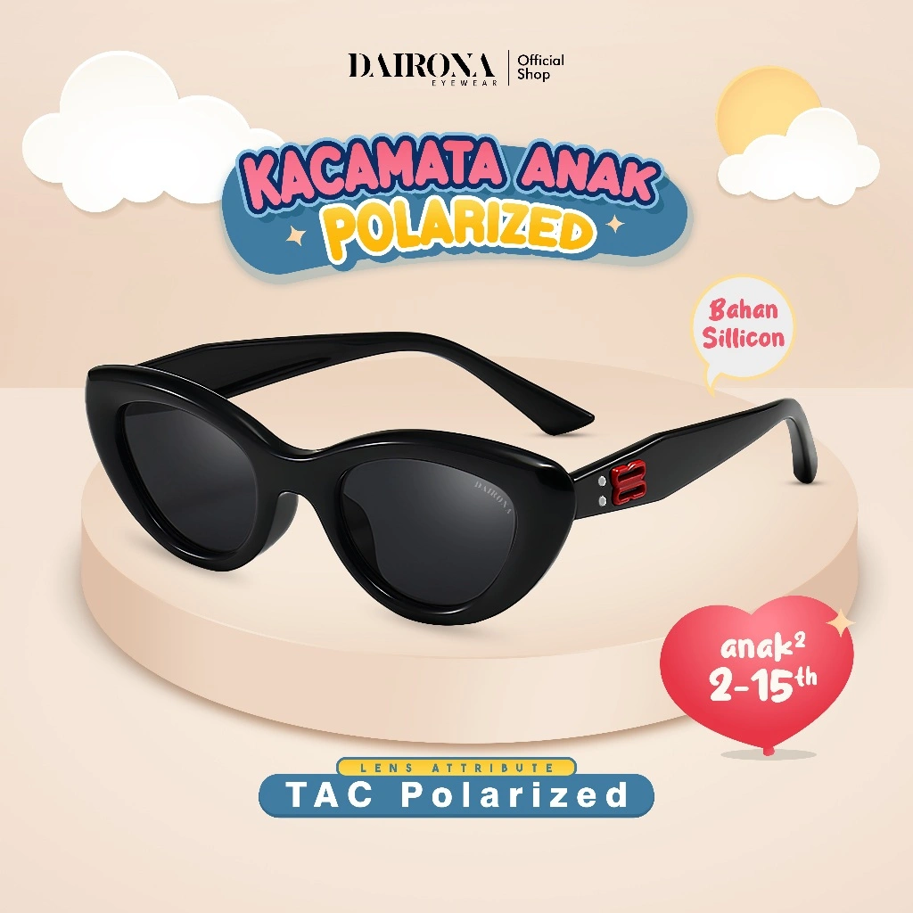 Dairona Eyewear Kacamata Hitam Anak Remaja Fashionable Kids Sunglasses Terbaru UV400 Polarized Anti Silau Bentuk Bulat TR-90 Lentur 7-139
