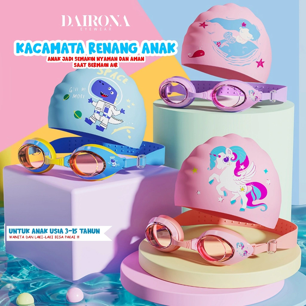 Dairona Eyewear Kacamata Renang Anak & Remaja Swimming Goggles Anti Embun HD Colorfull TR90+Silicone Ear Plug Terbaru YJ626