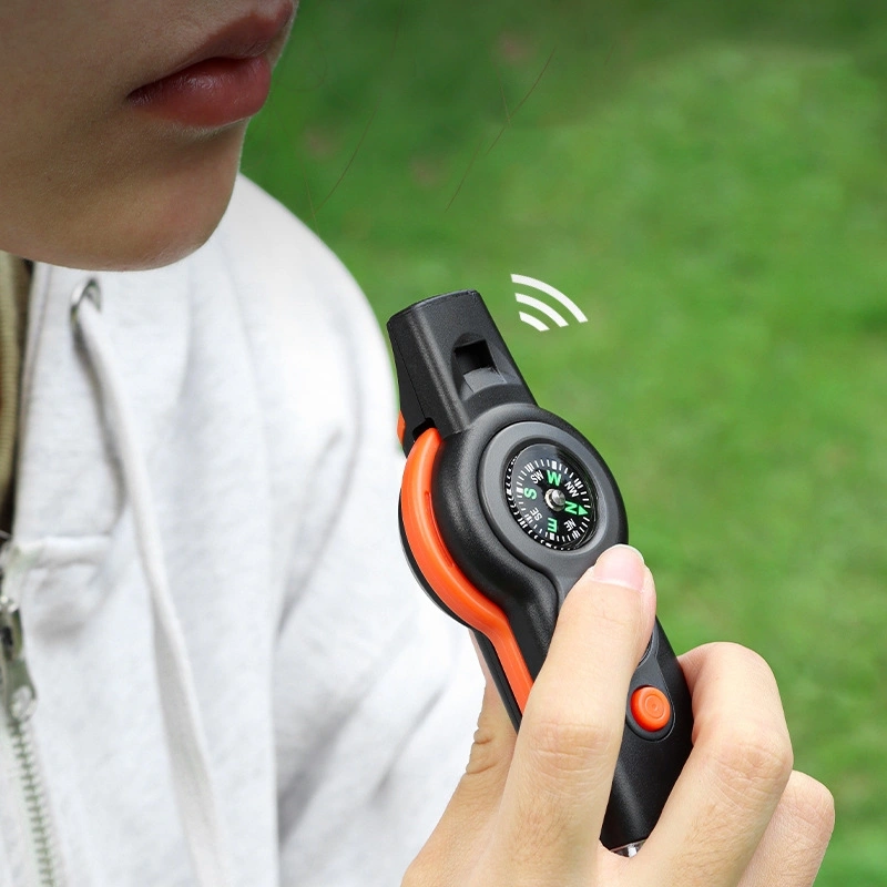 7 in 1 Whistle Outdoor Survival Emergency Tools Multifunctional LED Light Camping Hiking Whistle Compass Thermometer Magnifier