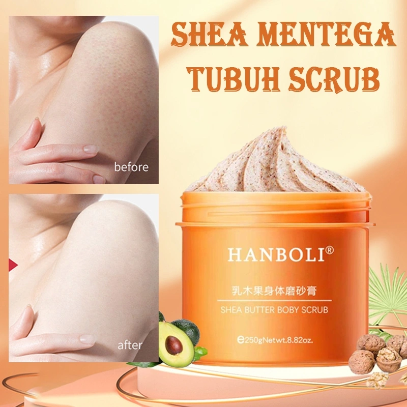Shea Mentega Tubuh Scrub 250g Memperbaiki Keratosis pilaris Eksfoliasi Mengangkat kulit mati Scrub