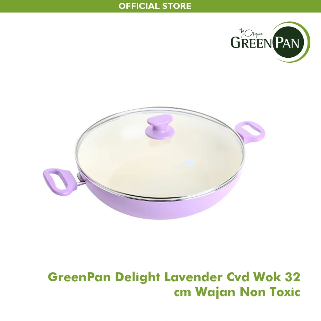 GreenPan Delight Lavender Covered Wok 32 cm Wajan Non Toxic