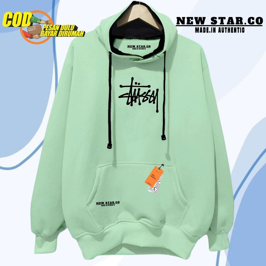 Hoodie Switer Cowok Cewek Oversize Hoodie Pria Distro Aesthetic Original Sweater Jumper Unisex Terlaris 2024 Suiter Warna Mint Sablon Stussy Brand New Star Co.