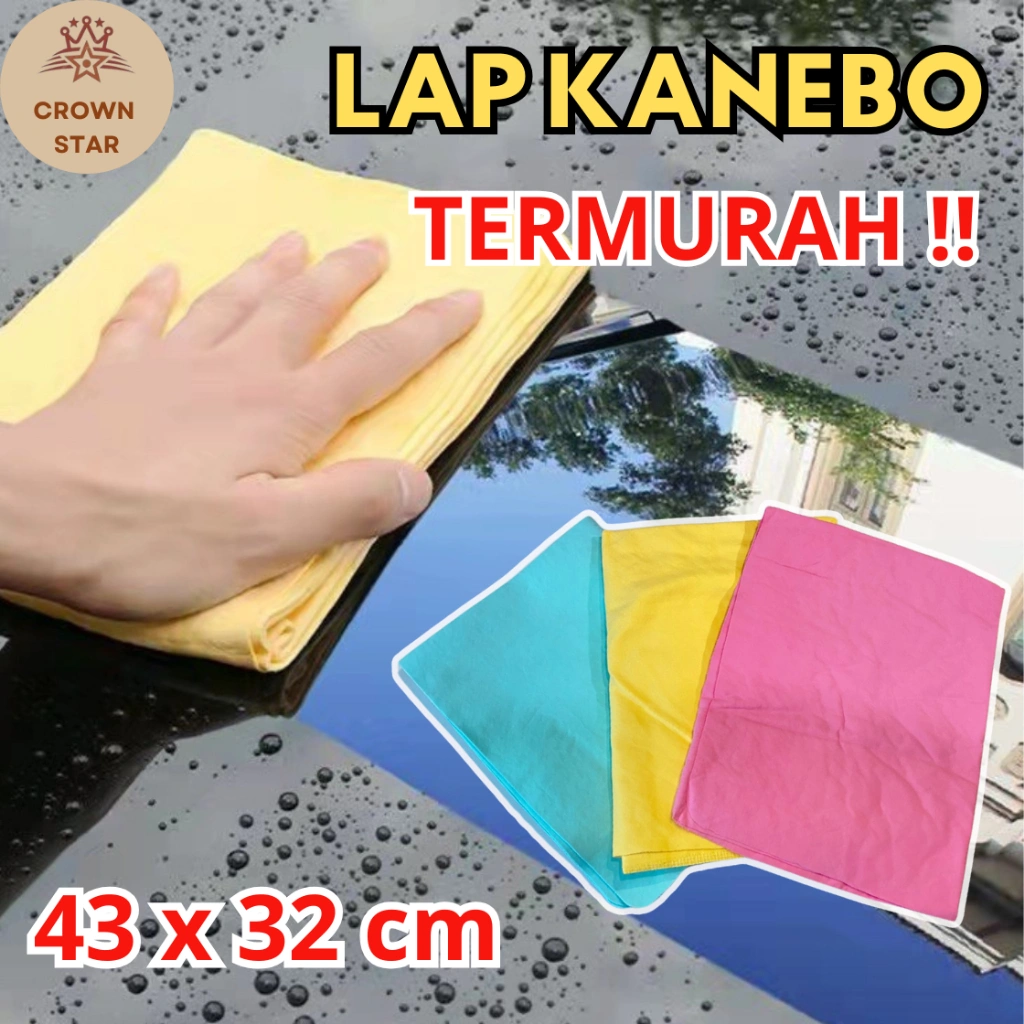 Crown Star - Lap Kanebo Original Daya Serap Tinggi Lap Kanebo Tebal Mobil Kanebo Tebal 43 x 32 cm Kanebo Jumbo Super Serap Lap Dapur, & Kaca Anti Baret