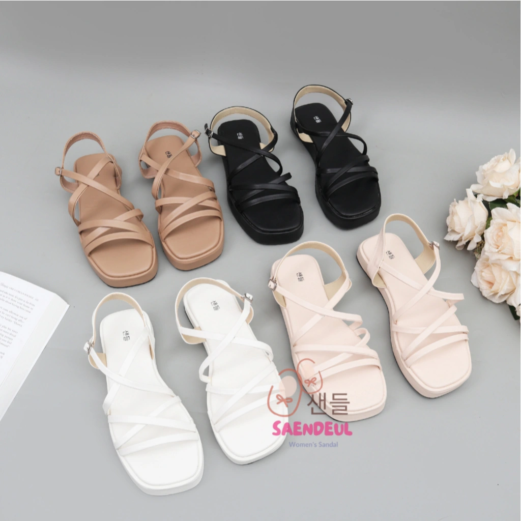 SAENDEUL Niki Sandal Tali Platform Wanita Sepatu Flatform Teplek Korea Hak Tinggi Casual