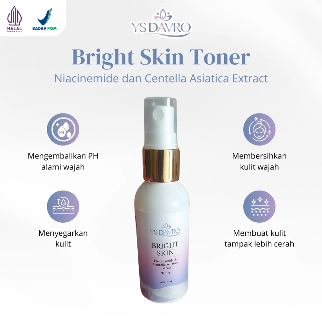 YS DAVRO Toner Bright Skin Niacinemide dan Centella Asiatica Extract 60ml Mencerahkan Wajah