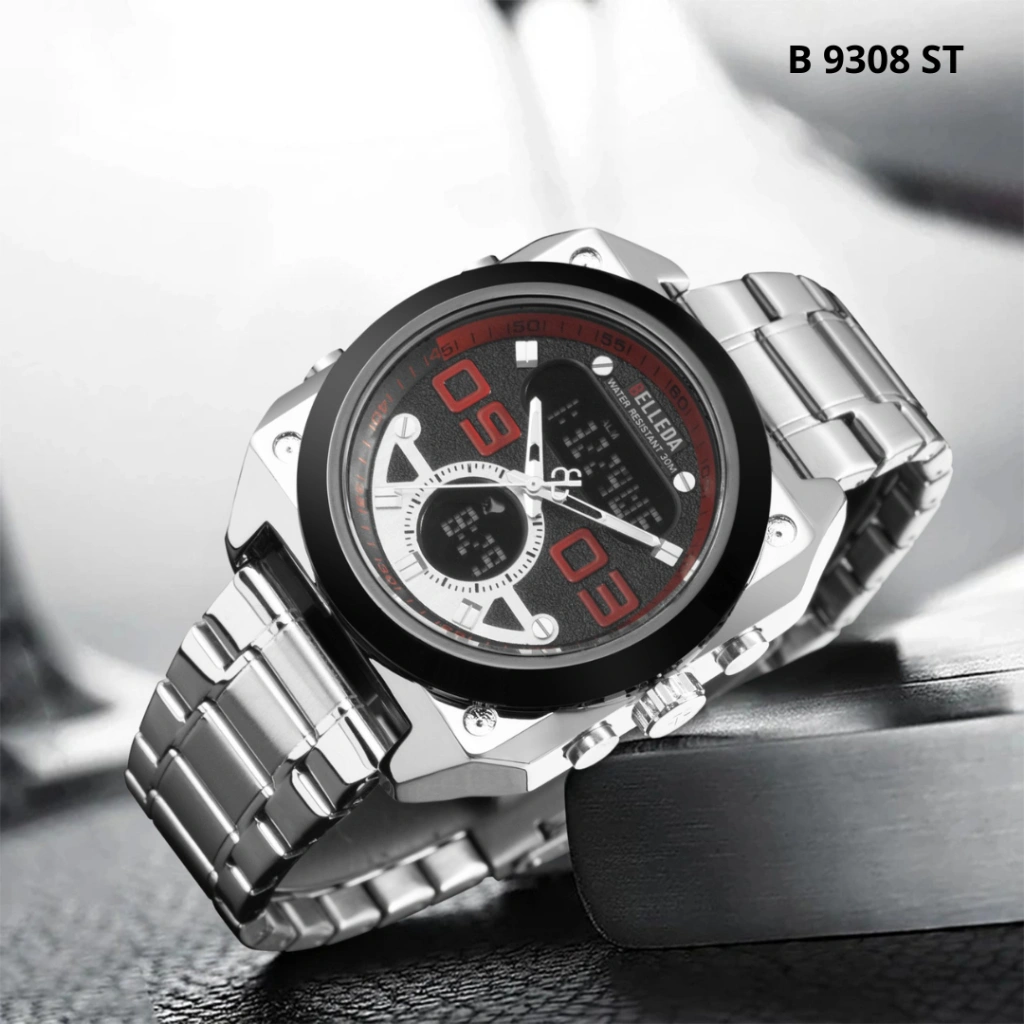 Jam Tangan Pria Belleda 9308 Analog Digital Model Segi Fashion Sporty Watches 50 Meter