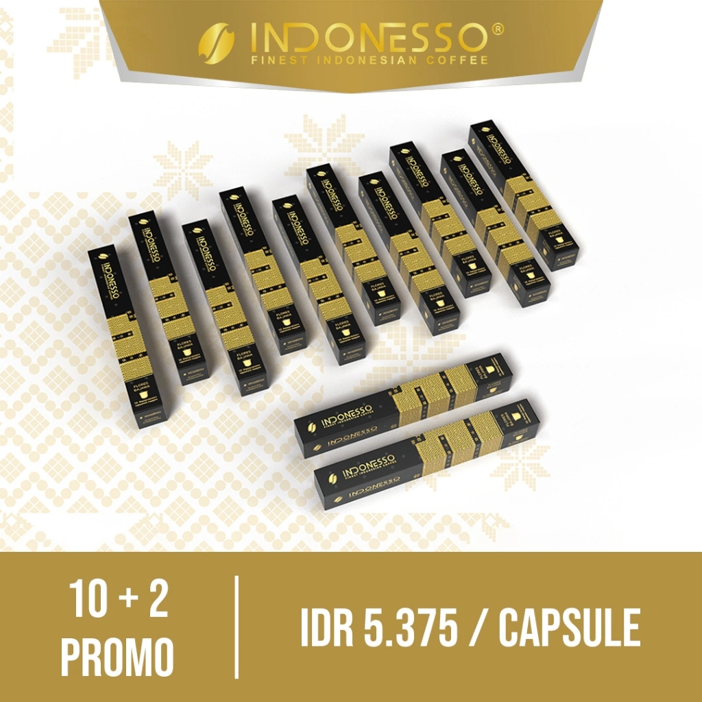 INDONESSO 10+2 Flores Bajawa Coffee Capsules Compatible with Nespresso Machines / Kapsul Kopi