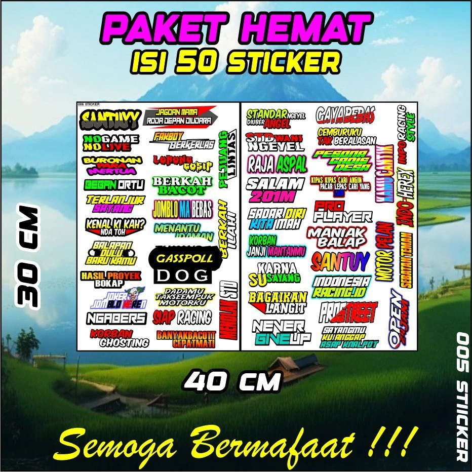 005 Wahid Sticker setiker stiker striping sponsor racing balap Kata-kata gokil Set Pack Terbaru Viral Isi 50 pcs murah keren Stiker emblem Motor Nmax Stiker logo sticker helm Sticker tumblr murah pack Premium Stationery terbaru