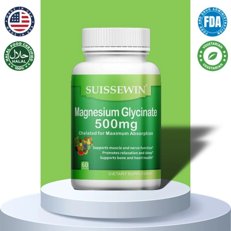 Magnesium glisinat 500mg, membantu tidur, melemaskan otot, menenangkan emosi, meningkatkan kualitas tidur, meredakan kram kaki dan penyakit jantung, 60 kapsul