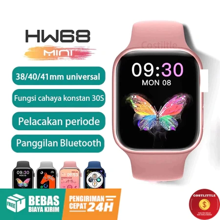 COSTLITTLE GET Gift 2 STRAP Garansi NEW smartwatch wanita 38mm Smart Watch HW68 Mini Series 8 Pro jam tangan smartwatch Bluetooth Call Sport Kebugaran Split Screen PK HW12 HW18 HW16 HW22