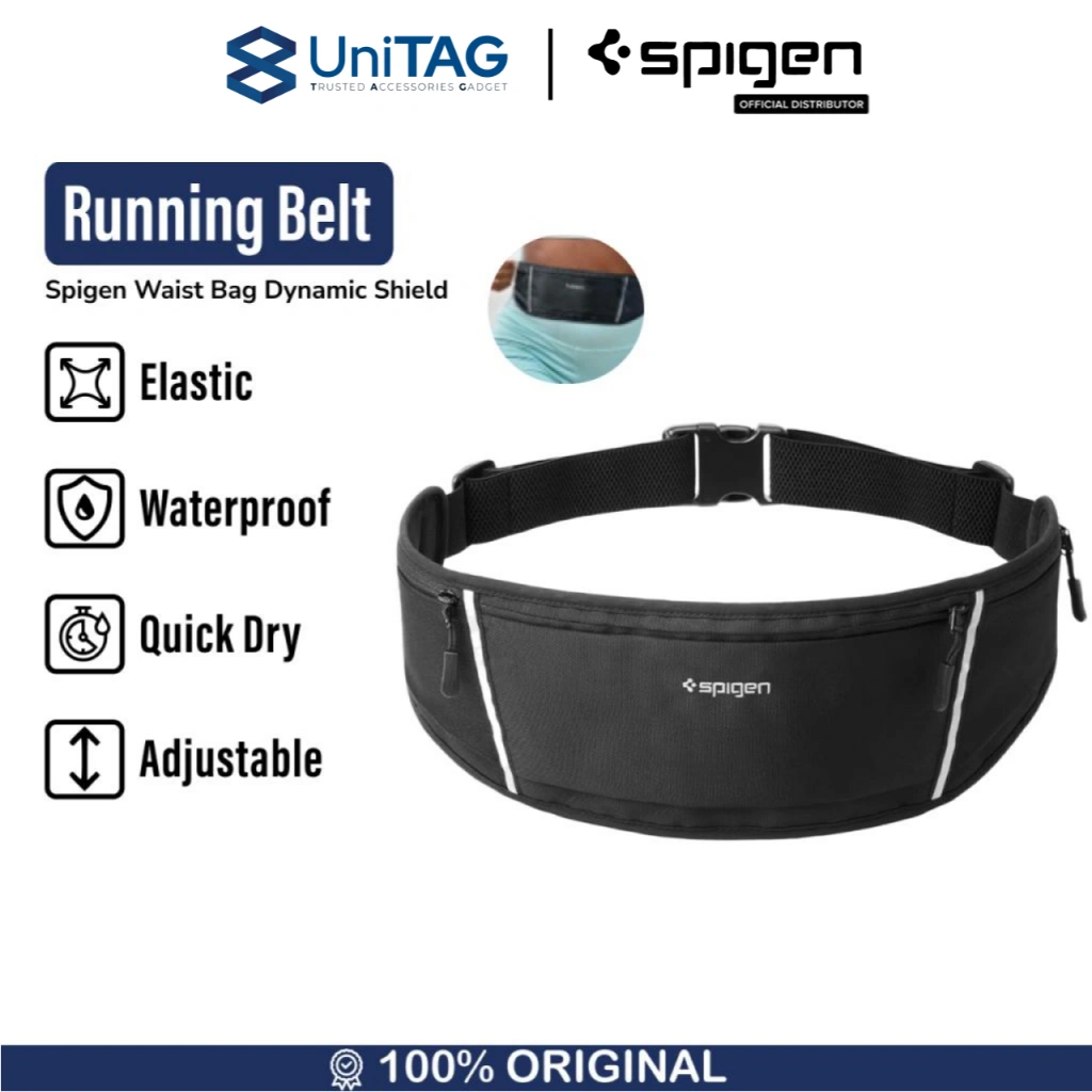 Running Belt Tas Ikat Pinggang Lari WaterProof Spigen DynamicShield Waistbag Sport Elastic Olahraga by UniTAG