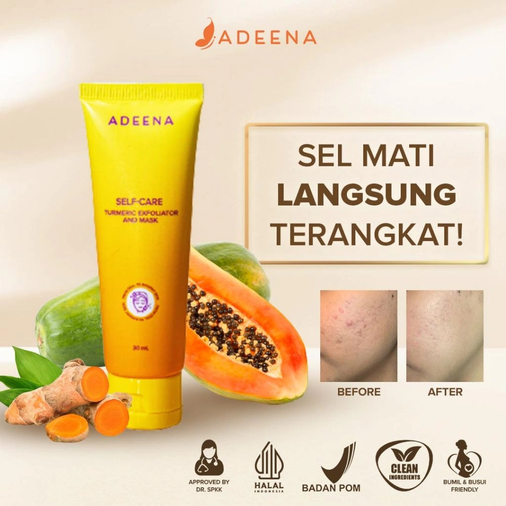 Adeena Turmeric Exfoliator Mini | Mencerahkan, Menghaluskan, & Mengurangi Bekas Jerawat