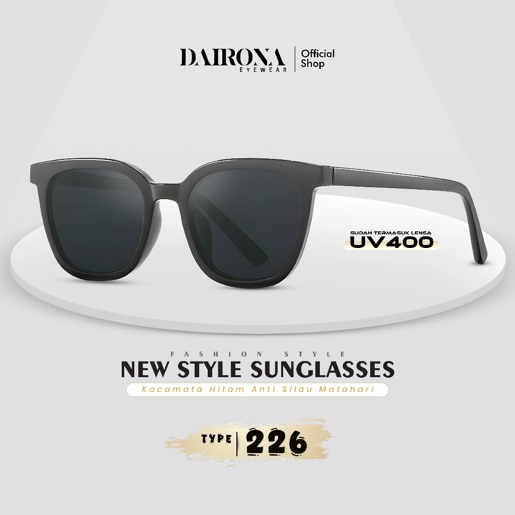 Dairona Eyewear Kacamata Hitam Anti Silau UV400 Polarized Sunglasses GM Gaya Korea Pria Wanita Terbaru Bentuk Kotak PC 226 - TOMY